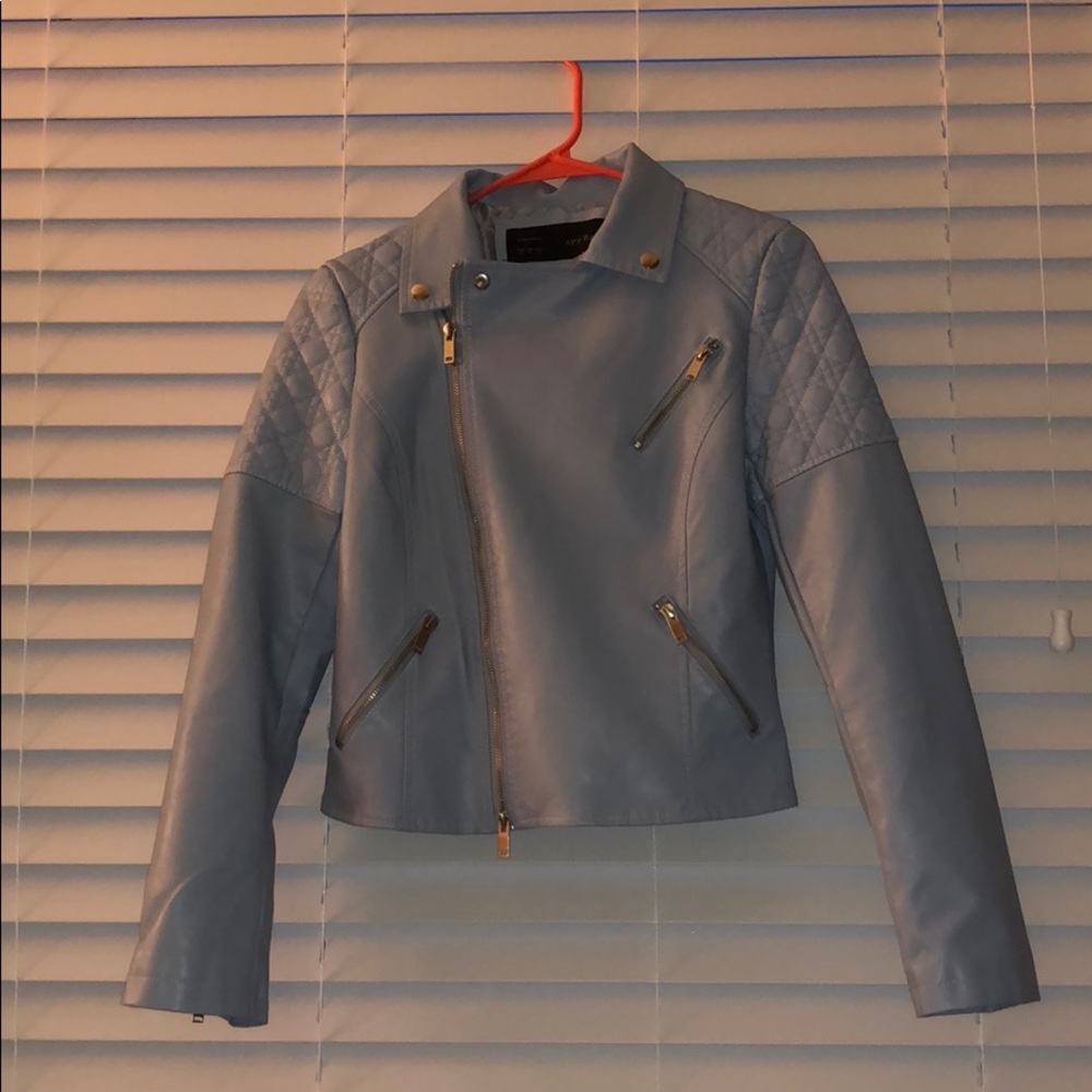 Blue Leather Zipper Jacket
